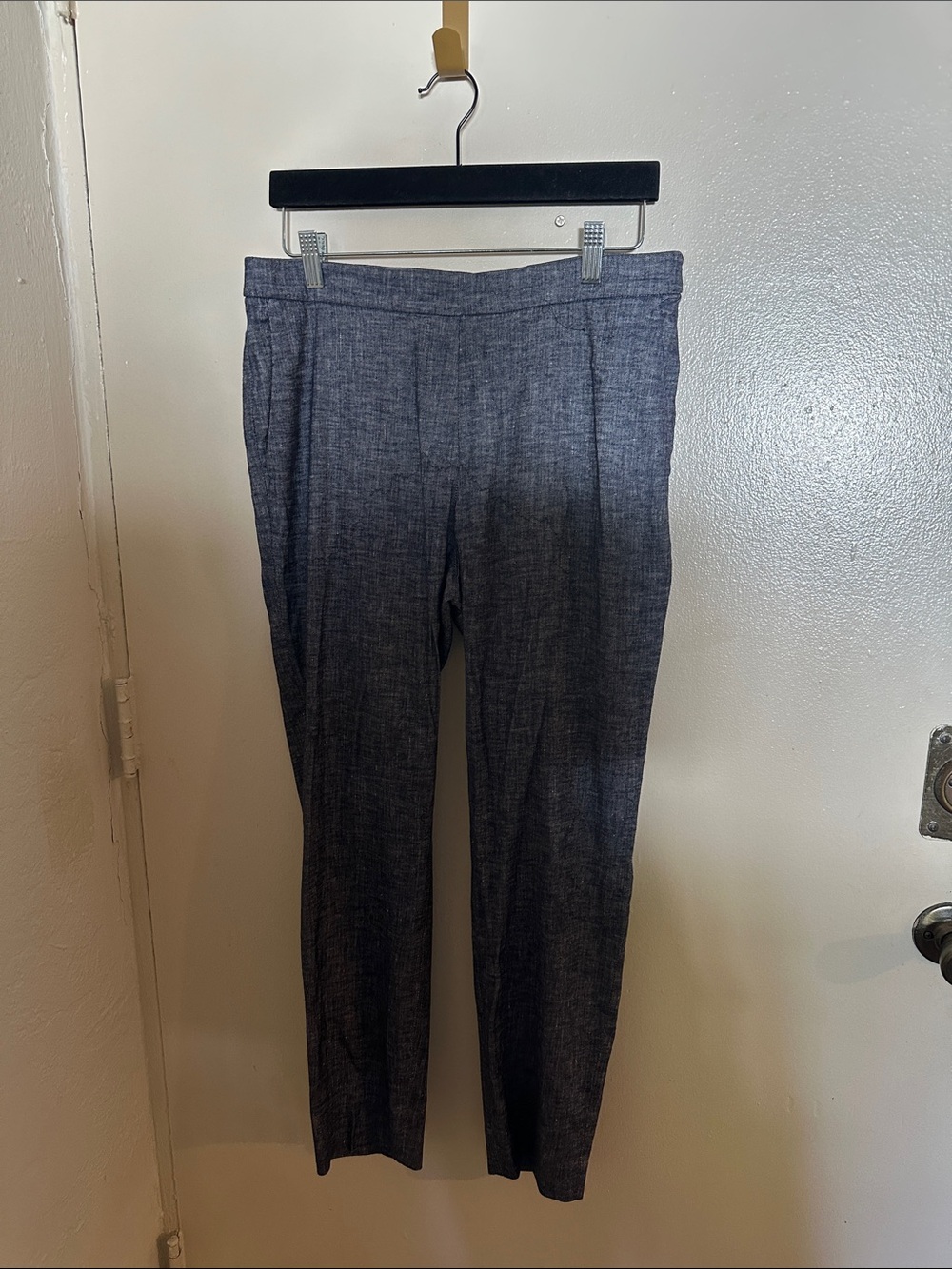 Theory Linen Pull on Cropped Pants Blue 8